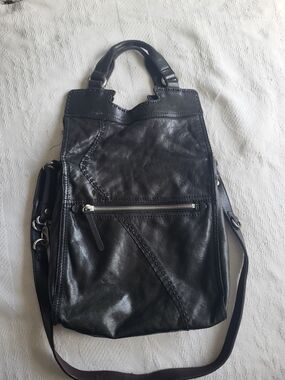 Lucky Brand Black Leather Crossbody Tote